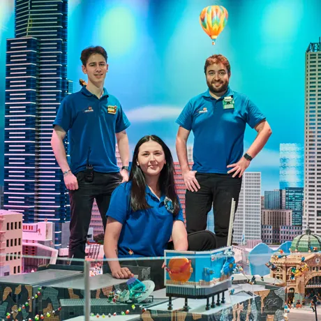 L To R Master Model Builders, Anthony, Charlie And Jon In MINILAND LEGOLAND Discovery Centre Melbourne